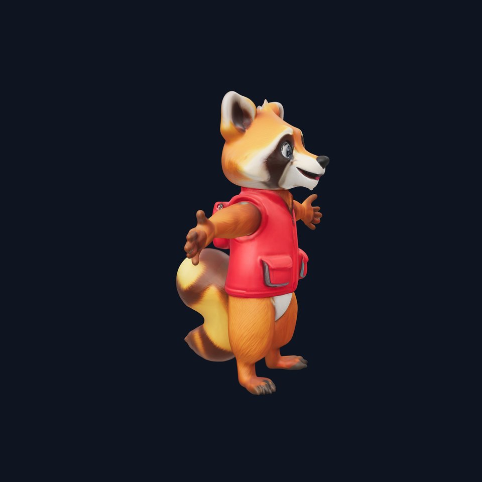 Cartoon Raccoon Character Rigged and Animated with Vest
